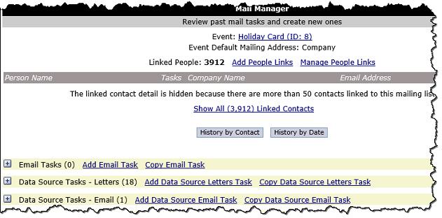 IntelliPad Mail Manager There are several major enhancements to this menu selection, used to create mail tasks for selected Events and Mailing Lists, to link more contacts to the Event or List, and