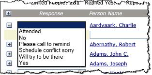 Sample screens for recording responses: After selection of a code, the [+] button at left opens the Response