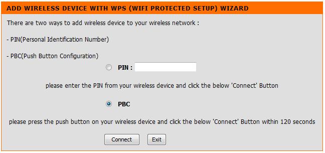 Adding a Wireless Device Using the PBC Method Select PBC to use