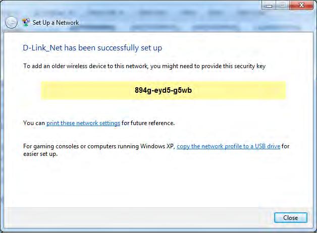 8. The following window informs you that WPS on the DHP-1565 has been setup successfully.