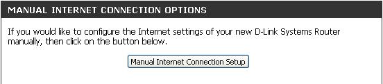 Select Manual Internet Connection Setup to continue.