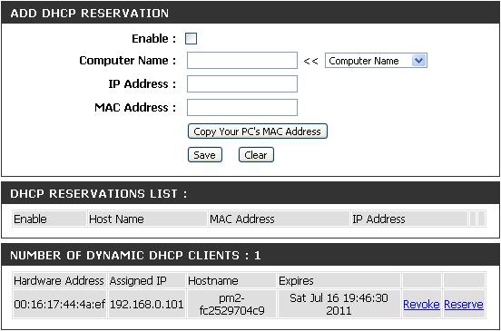 If you want a computer or device to always have the same IP address assigned, you can create a DHCP reservation. The router will assign the IP address only to that computer or device.
