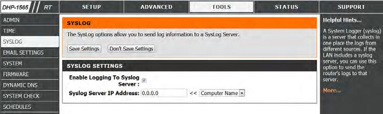 SysLog The Broadband Router keeps a running log of events and activities occurring on the Router. You may send these logs to a SysLog server on your network.