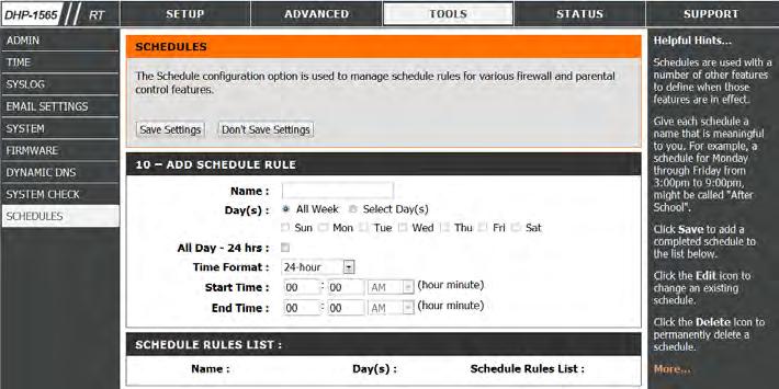 Schedules Schedules can be created for use with enforcing rules.