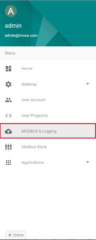 b. In the ThingsPro Gateway menu, click on the Modbus & Logging link. c. Open the EQUIPMENT TEMPLATE tab d.