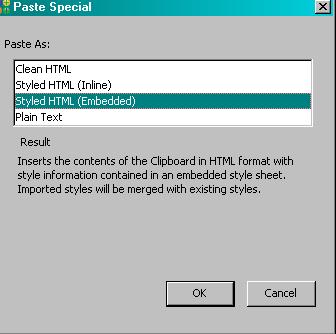 Before the file imports, you will see this screen. Choose the third option, Styled HTML (Embedded) to retain the Word formatting. 4. Click OK.