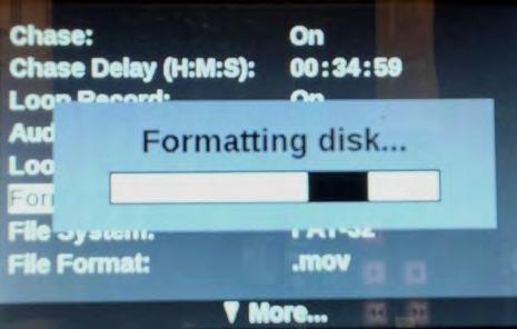 A Formatting Disk menu with progression bar will be displayed as in picture above. Warning!