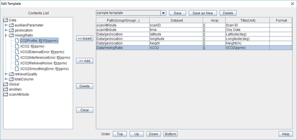 6.5.2 Inserting, Adding, and Deleting Dataset in Export Data List Exporting data are listed on the right (export data list).
