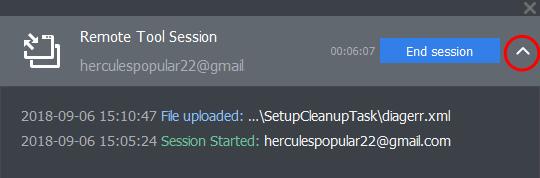 The notification tells you who is connected to your computer and the duration of the session: Click the down arrow in the