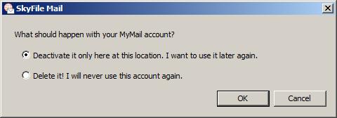 account configuration window and must click on Suspend or delete MyMail account.