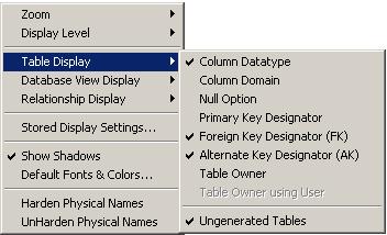 Customizing the Appearance of Data Models Entity or Table Display Options You can use the entity or table display options to view information about entities and tables in a data model.
