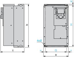 Dimensions Drawings UL Type 1/IP 20 Drives Dimensions without Option Card Dimensions in mm a b c G H K Ø 240