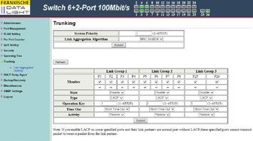 9 Trunk Setting On this page, you can set trunk groups for a balanced load as well as for automatic backups. The switch supports 2 trunk groups each consisting of 2 4 ports.