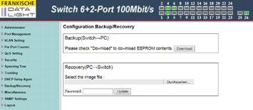 11 Backup/Recovery This function provides the user with a method to create a backup of the configuration of the switch. The user can save the configuration file as a specific file.