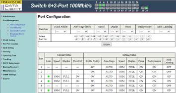 3 Port Management 3.1 Port Configuration On this page, you can make settings for the transfer mode of the physical ports. Click Update after making the settings.