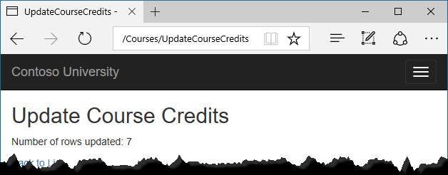 Click Update. You see the number of rows affected: Click Back to List to see the list of courses with the revised number of credits.