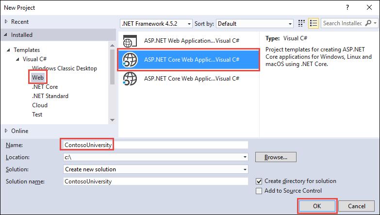 Wait for the New ASP.NET Core Web Application (.NET Core) dialog to appear Select ASP.NET Core 1.1 and the Web Application template.