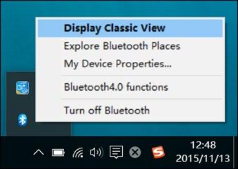 Click Display Classic View to open BlueSoleil window. (Fig 4-6) Fig 4-6 Set Bluetooth headphone to PAIRING MODE.
