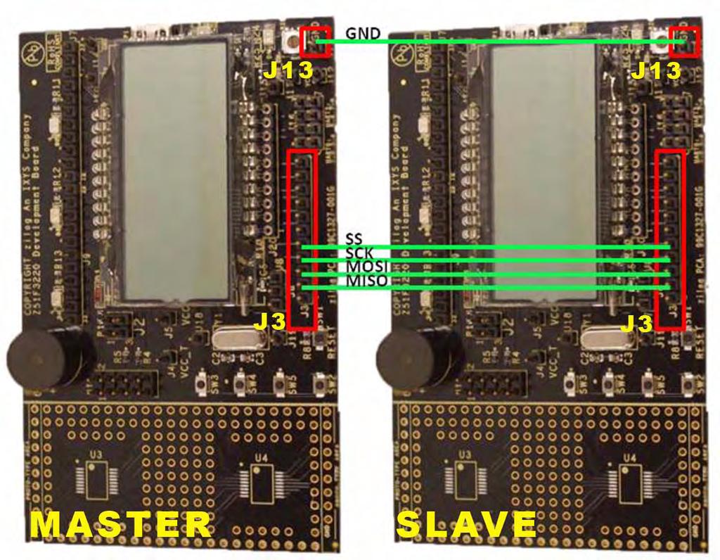 Figure 3. Master MCU and Slave MCU Connections 1. Identify which Development Board will be the master and which one will be the slave. 2.