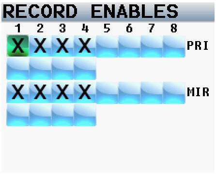 MAIN MENU Nomad 10 / 12 Record Enables Record Enables - Nomad 10 and 12 The record enable matrix in Nomad 10 and 12 selects which tracks are enabled and recorded on the primary and mirror compact