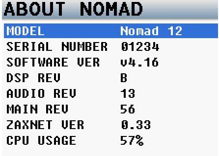 MAIN MENU About Nomad Menu This menu provides information about your Nomad About Nomad Software