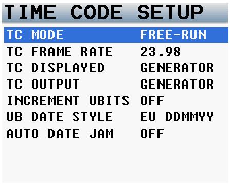 NOMAD OPERATIONS Time Code Setup Menu Pressing the TC key a fourth time opens the time code setup menu Time Code Key TC Mode FREE-RUN - Time code runs continuously.