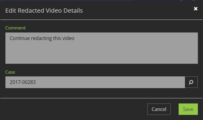 Click anywhere within a redacted video line item to select the video to edit. 4. Click the Continue Redacting button just below the Video window. 5.