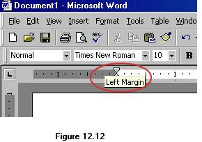 When the cursor becomes a double-ended arrow, click with the mouse and drag the margin indicator to the desired location.