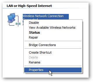 To set a Static IP in XP; right-click on My Network Places and select