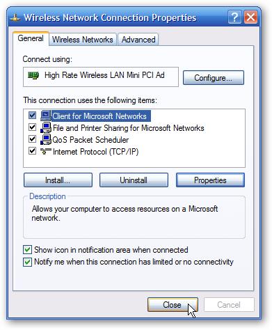 EXAMPLE: Windows XP You will need to close out of the Network