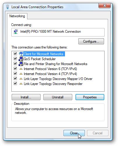 EXAMPLE: Windows Vista Now change the IP, Subnet mask, and Default Gateway.