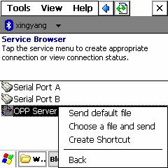 Found services Figure 6.12 Found Services Step 4: Application In the OPP Operation Window, Click the Send default file item to send the default file which has set in the OPP configuration window.