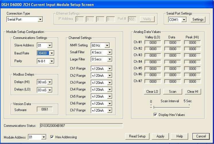 Figure 12.0 D8000 series analog input module configuration screen with values.