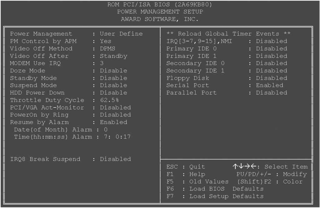 Software BIOS for System Unit with Socket 370 3.5 Power Management Setup Power Management Figure 180: Power Management Setup This option allows you to define the type (or degree) of power saving.