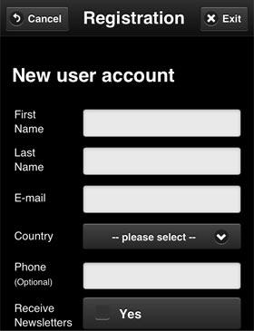 [fig 14.5] If you don't have a IK Multimedia user account, tap New account to create a new one.