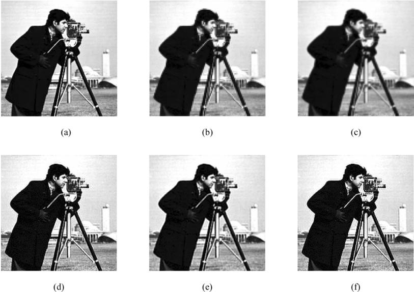 Result of Case 1 Fig. 4. Reconstruction results of the cameraman image in Case 1. (a) Original HR image. (b) LR image. (c) BI. (d) Adaptive iteration.