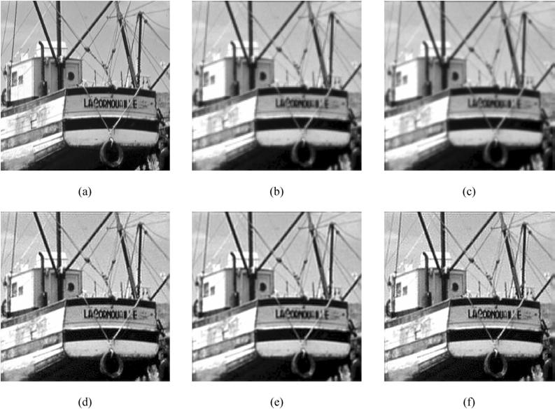 Result of Case 2 Fig. 10. Reconstruction results of the cameraman image in Case 2. (a) Original HR image. (b) LR image. (c) BI. (d) Adaptive iteration. (e) L-curve.