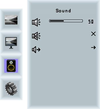 POS-Line Video PME Sound Menu Volume: Mute: Output: Slider bar to adjust volume. Mutes audio. Chooses between speakers and headphone.
