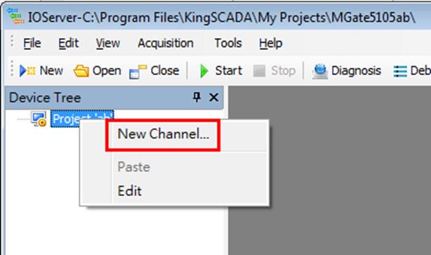 5.1.2 Creating an IO Channel 1. Right-click Device Tree Project- ab and select New Channel.