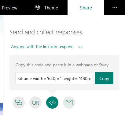 5 Click Copy to copy the code. Go to your Sway where you want to embed this form.