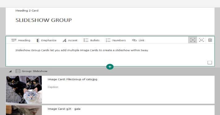Inserting a Placeholder Card Back to Embedding O365 Forms in Your Sway 1 Click the Card in the Storyline above where you want to insert the next Placeholder Card.