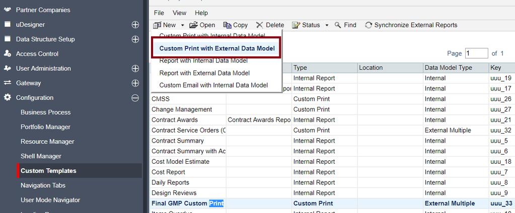 Upload External Data Model and RTF Template into Unifier On the next page, enter the name and pick the BP for the Custom Print.