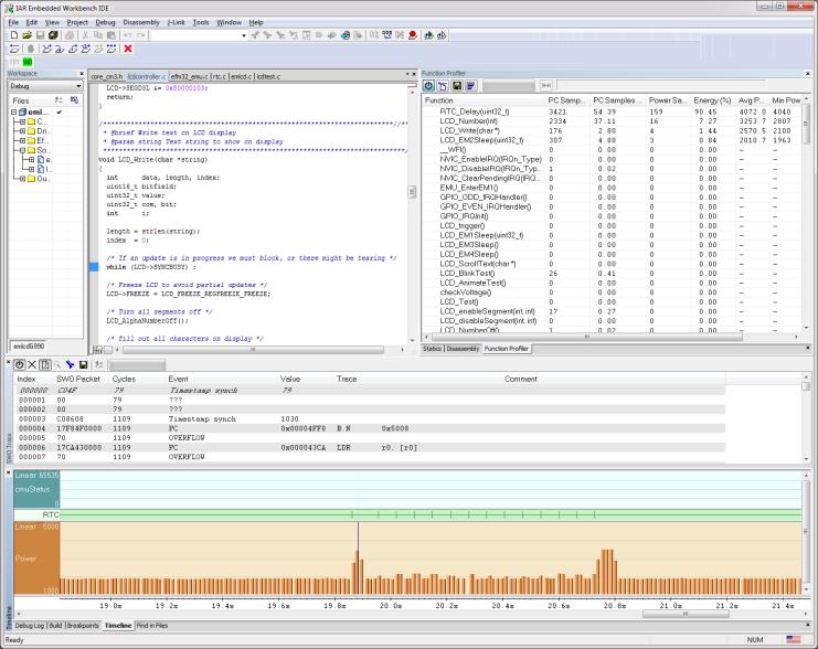 IAR C-SPY Debugger Power Debugging Feature Ability to sample power consumption and correlate