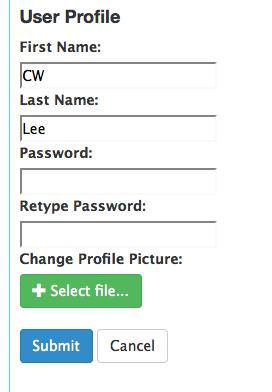 1.4 User Profile ELMO allows users to make change on the followings of their user accounts:- - Password (minimum 4 characters) - First Name - Last Name - Profile Picture (any JPEG or PNG file of size