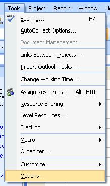 Setting up Currency and Language within Microsoft Project Click on the Tools drop down menu and select the Options