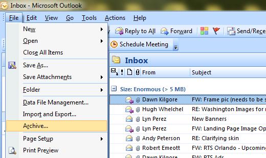 How to Archive Emails in Outlook 2007 Step 1: Create an archive folder. 1. Go to File and choose Archive 2.