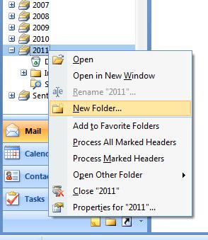 1. To create a sub-folder, right click the label name (in this example, 2011) and choose New Folder 2. A window will pop up.