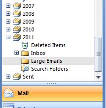 4. Now we will find and move messages to this folder. I want to move the large emails from my inbox to the 2011 Large Emails archive folder.