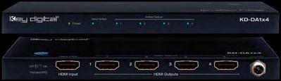 27 Distribution Amplifiers KD-DA1x4 1x4 4K/18G Distribution Amplifier Digital Distribution: 1 Source to 4 Displays 4K Support: 4096x2160 or 3840x2160 30Hz at 4:4:4 and 60Hz at 4:4:4 18 Gbps