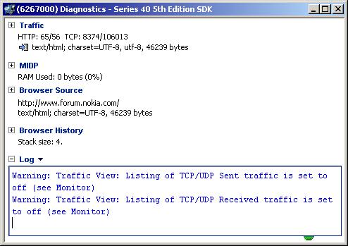 Getting Information About the SDK s Content When you open the Log view, you see any messages that the SDK generates: Working with the PC file system The SDK duplicates part of the phone s file system